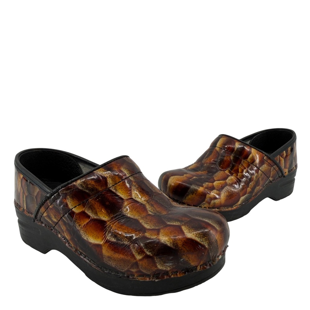Dansko Professional Clogs Womens 36 Brown‎ Amber Mosaic Patent Leather Comfort